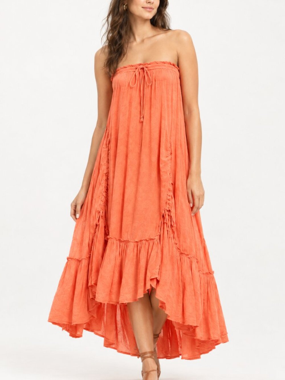 Free People El Sol Convertible Maxi Skirt Dress Pull-On Ruffle Solid S 287253